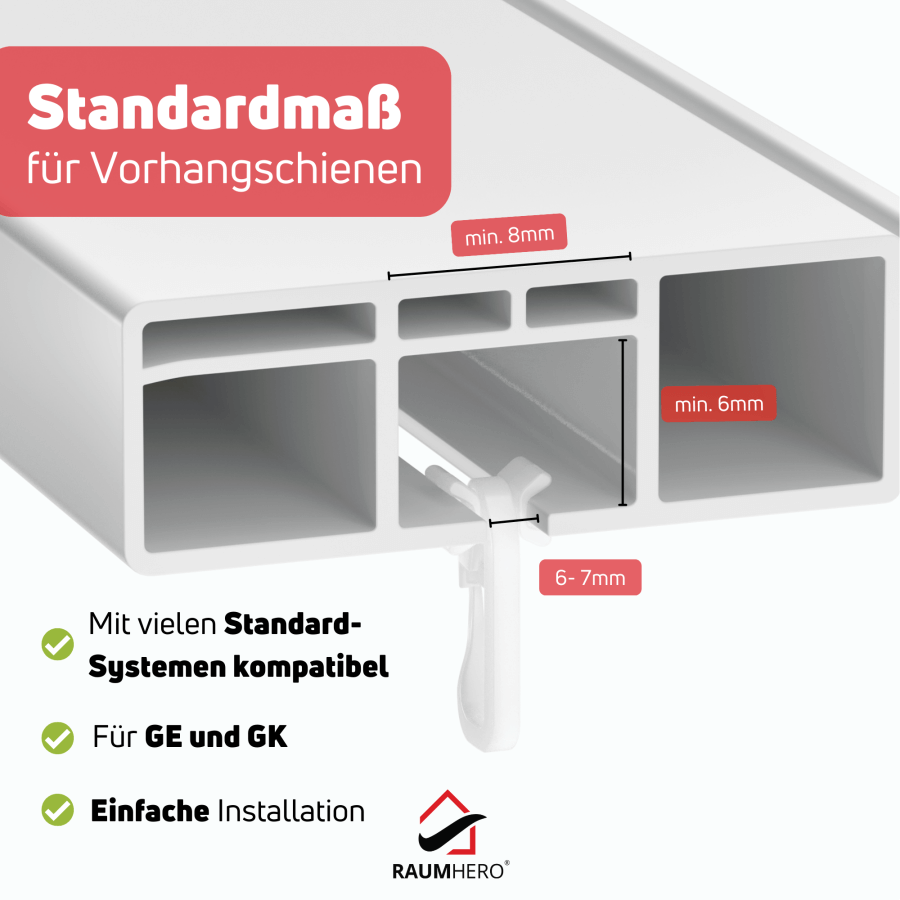 X-Gleiter Gardinenhaken für Vorhangschienen Kammergröße 8x6mm Standardsystem einfache Installation