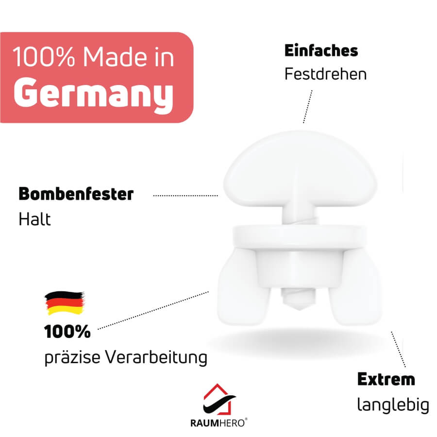 Gardinenfeststeller Made in Germany Einfaches Montieren | wiederverwendbar | langlebig | fester Halt