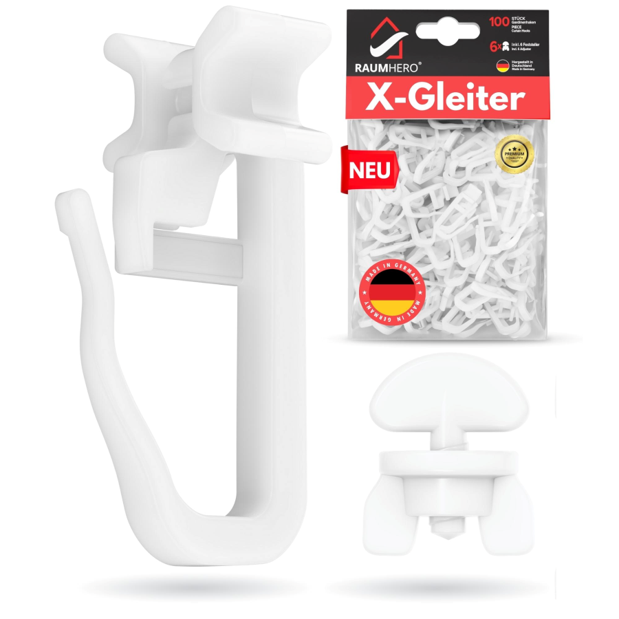 100 x X-Gleiter für 6mm Nutbreite + 6 x Feststeller für Gardinenschiene