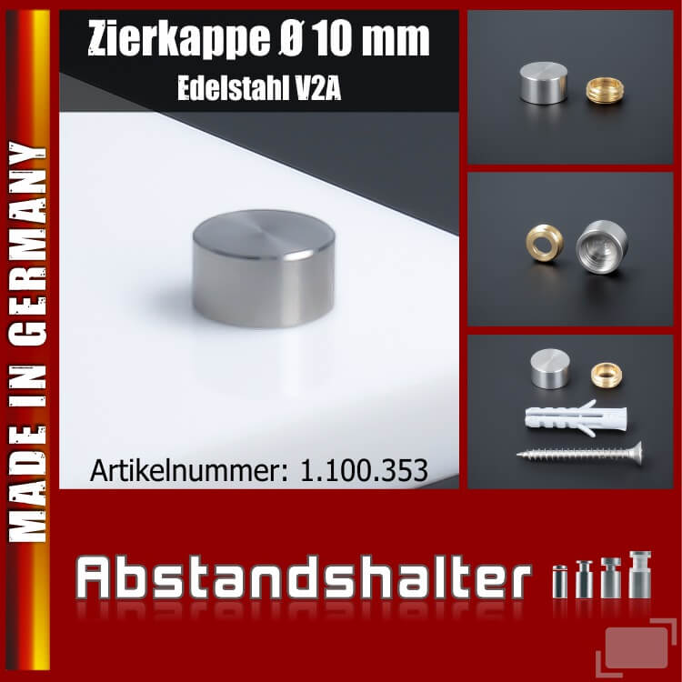 Zierkappe für Schrauben Edelstahl inkl. Gewindehülse flach Ø10mm | V2A