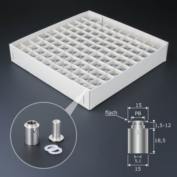 100er-Pack Plexiglasbefestigung Edelstahl Ø 15 mm im 100er Karton